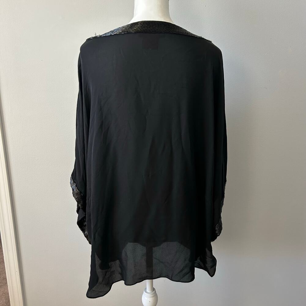 Tory Burch 100% Silk Black Shawl Luxury Blouse Beaded Lightweight Size 10 - Picture 3 of 7